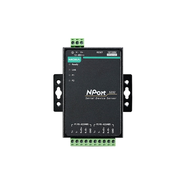 2Prt Rs-422/485 DvcSrvr, 10/100M Eth, Terminal Block, NPrt 5232 w/Adapter
